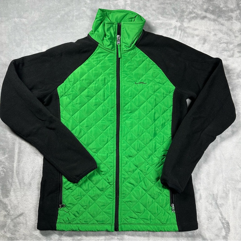 L.L. Bean Green & Black Quilted Fleece Jacket